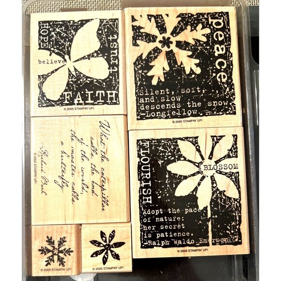 Stampin Up! "Natures Secret" Set Of 6 Wood-Mounted Rubber Stamps Holiday - Picture 1 of 7